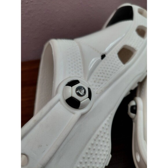 CROCS Classic Black/White Soccer Ball Slip On Clogs Big Kids Size J5 - Picture 7 of 9